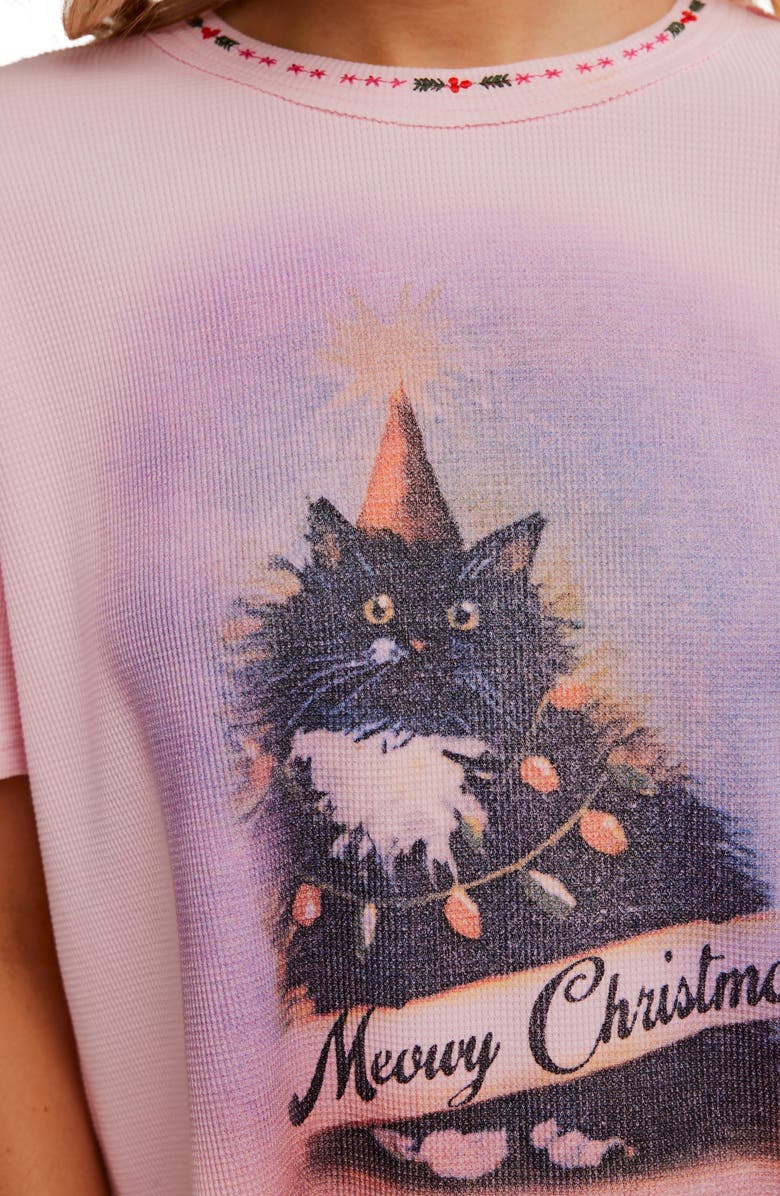 Free People Merry Holiday Waffle Knit Cotton Graphic T-Shirt, Alternate, color, Pink Combo