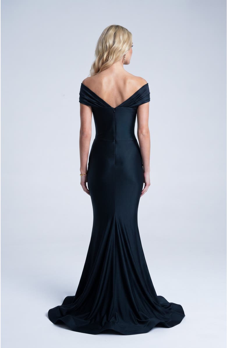 Jessica Angel One Shoulder Twist Ruched Mermaid Evening Gown, Alternate, color, Black