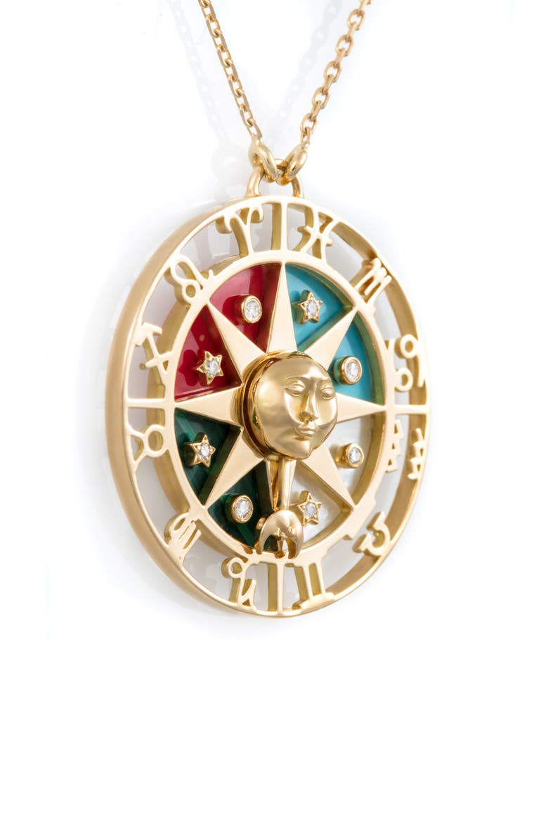 Zodiac Wheel Pendant Necklace, Main, color, YELLOW GOLD MULTI