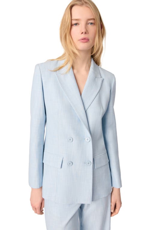 Maje Womens Double-breasted Peak-lapel Stretch-woven Blazer Bleus In Blue Sky