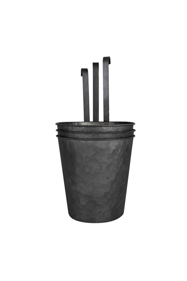 Set of 3 Hanging Planters Black Metal, Alternate, color, Black
