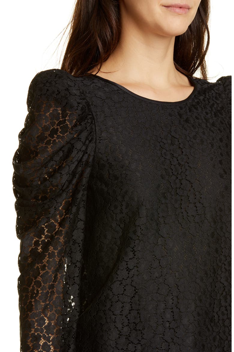 flora leopard lace puff long sleeve blouse, Alternate, color, BLACK