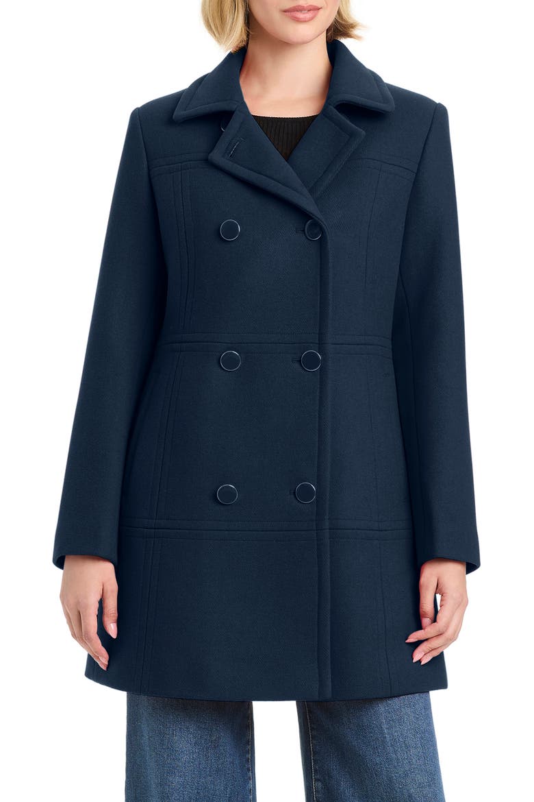 Double Breasted Wool Blend A-Line Coat, Main, color, PARISIAN NAVY