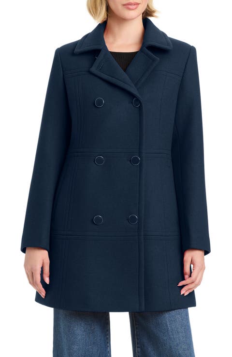 Double Breasted Wool Blend A-Line Coat