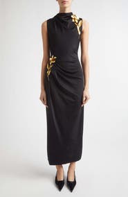 Lela Rose Metallic Embroidered Satin Midi Dress