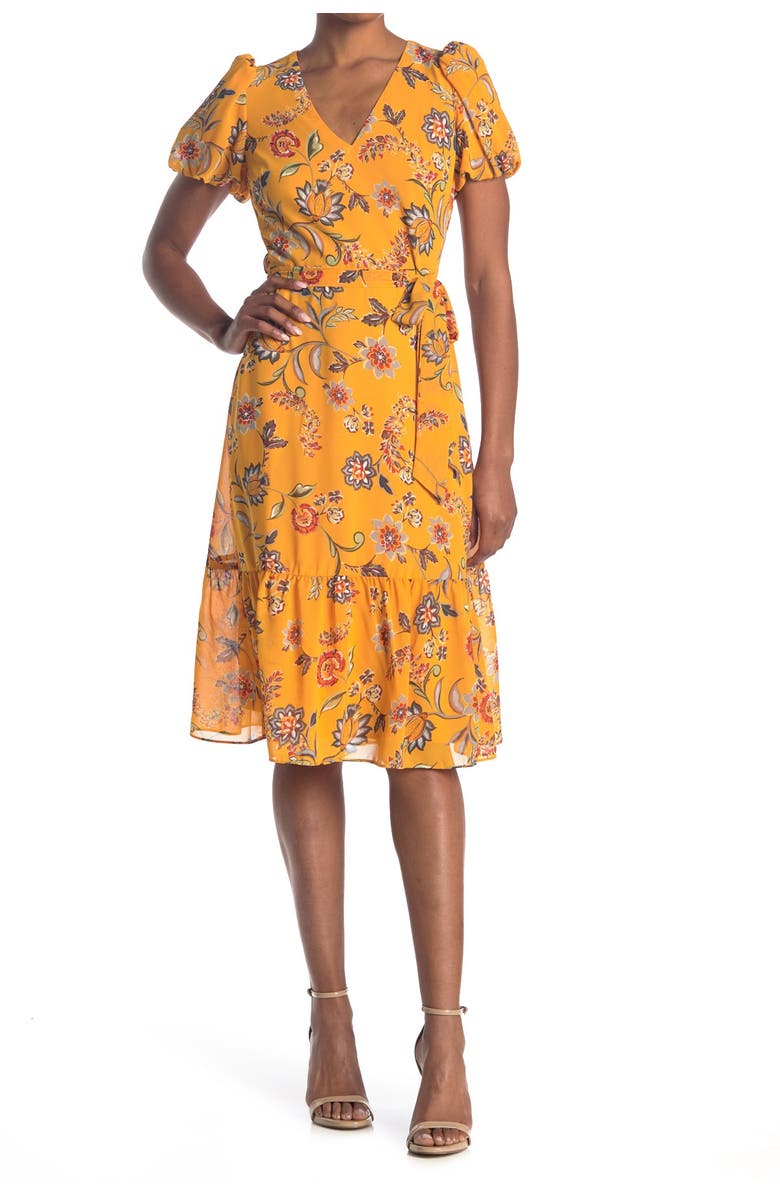 Donna Morgan Floral Short Puff Sleeve Chiffon Dress, Main, color, 
