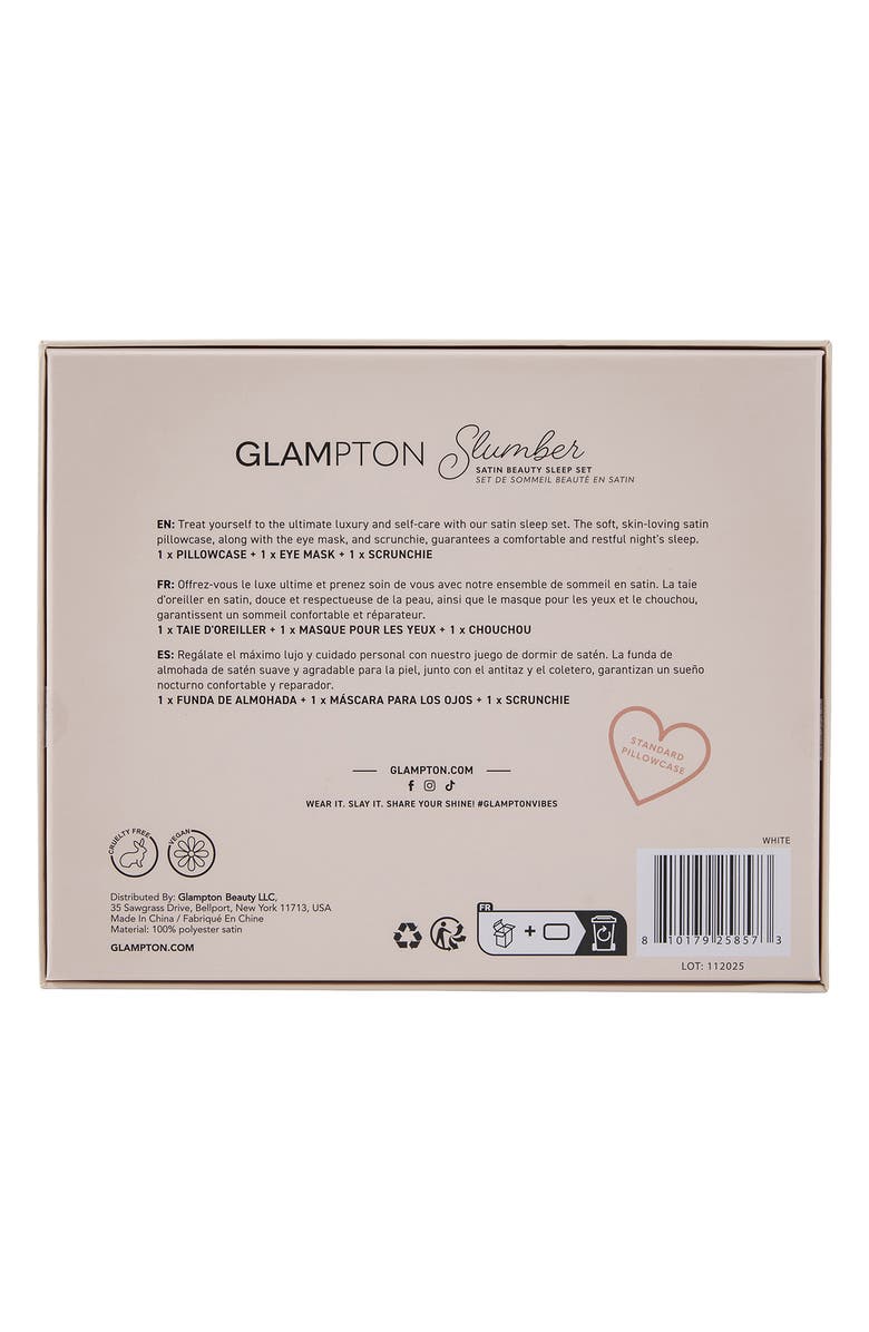 GLAMPTON Satin Pillowcase, Scrunchi & Mask Set, Alternate, color, White