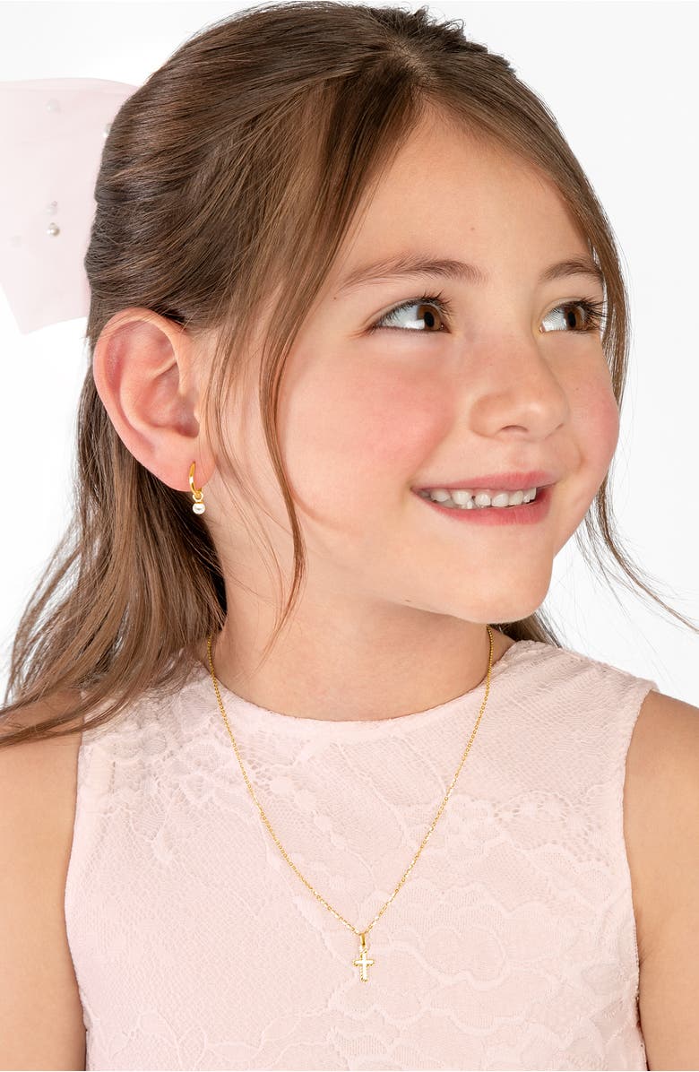 Tiny Blessings 14K Gold Beautifully Beveled Cross 12-14" Necklace, Alternate, color, 14K Yellow Gold