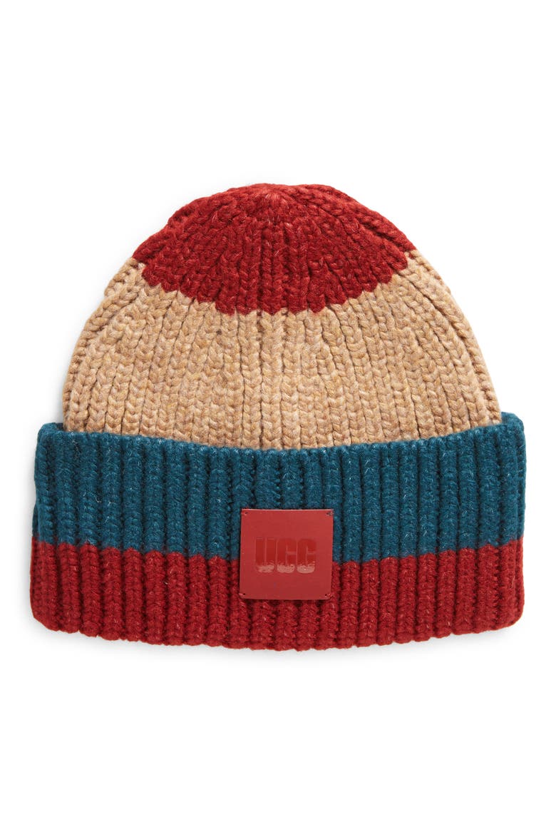 Chunky Rib Beanie, Main, color, DARK CHERRY MULTI