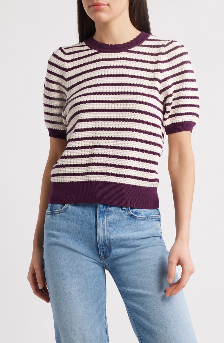 & Other Stories Scalloped Detail Puff Sleeve Cotton Sweater, Main, color,