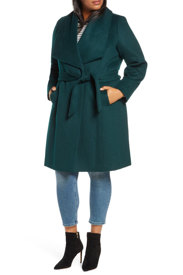 Slick Wool Blend Wrap Coat, Alternate, color, PETROLEUM