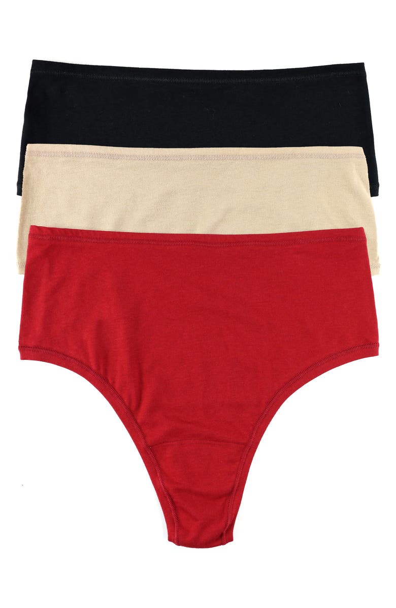 Hanky Panky Play Assorted 3-Pack High Waist Thongs, Main, color, Black/ Chai/ Cayenne