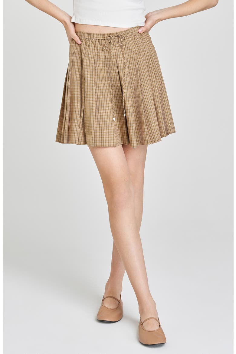 Sarah Plaid Cotton Drawstring Miniskirt, Main, color, KHAKI PLAID
