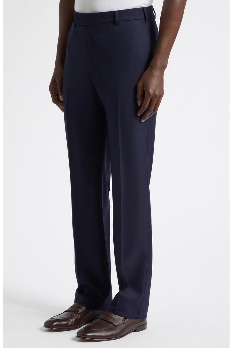 Flat Front Wide Leg Virgin Wool Trousers, Alternate, color, NAVY