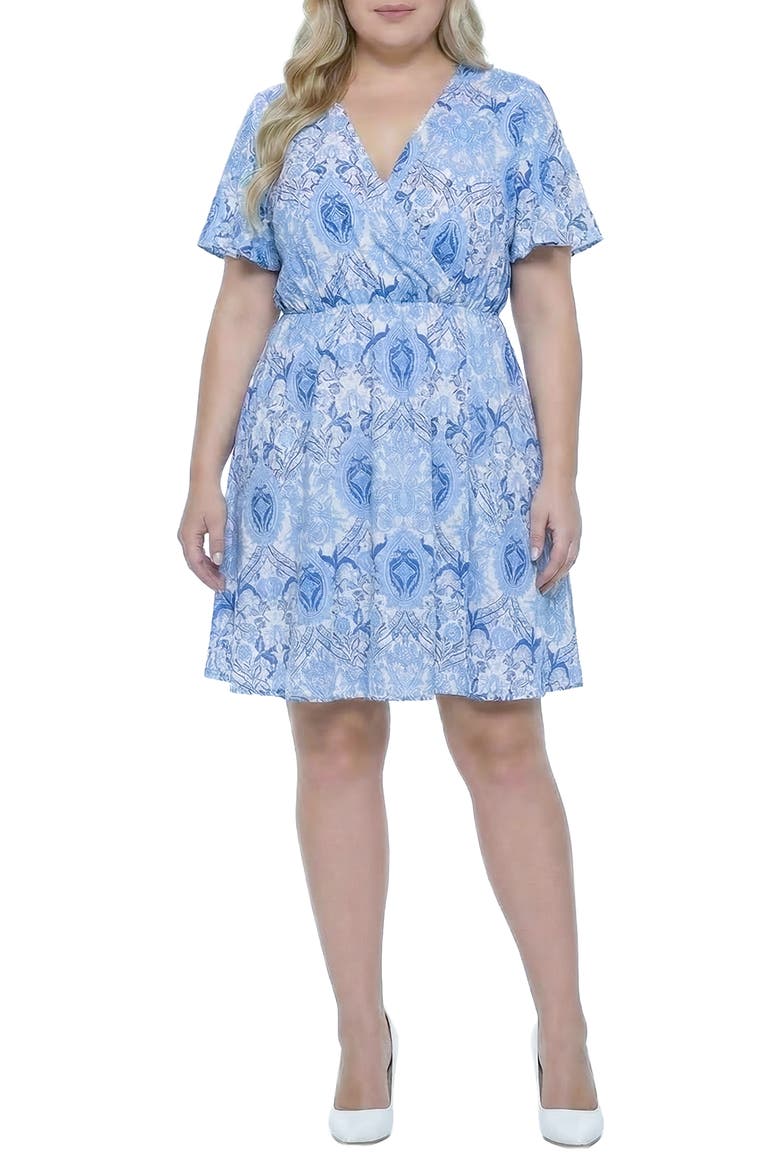 Floral Print Surplice Neck Dress, Main, color, BLUE FLORAL