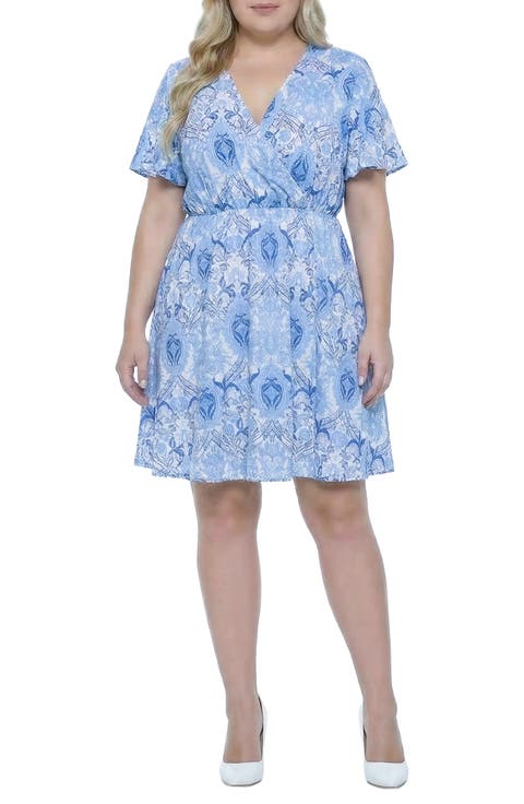 Floral Print Surplice Neck Dress (Plus)