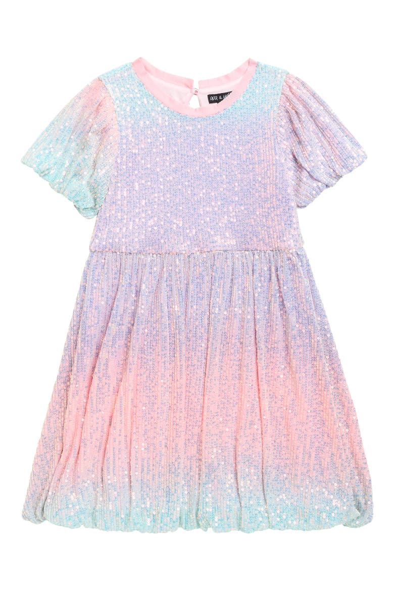 Kids' Bubble Sequin Party Dress, Main, color, PINK MULTI