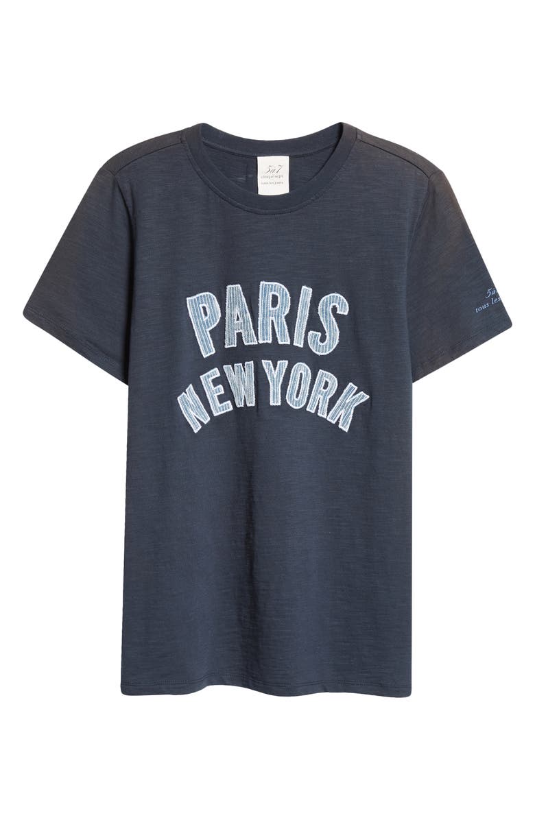 Cinq à Sept Paris New York Denim Appliqué T-Shirt, Alternate, color, Navy