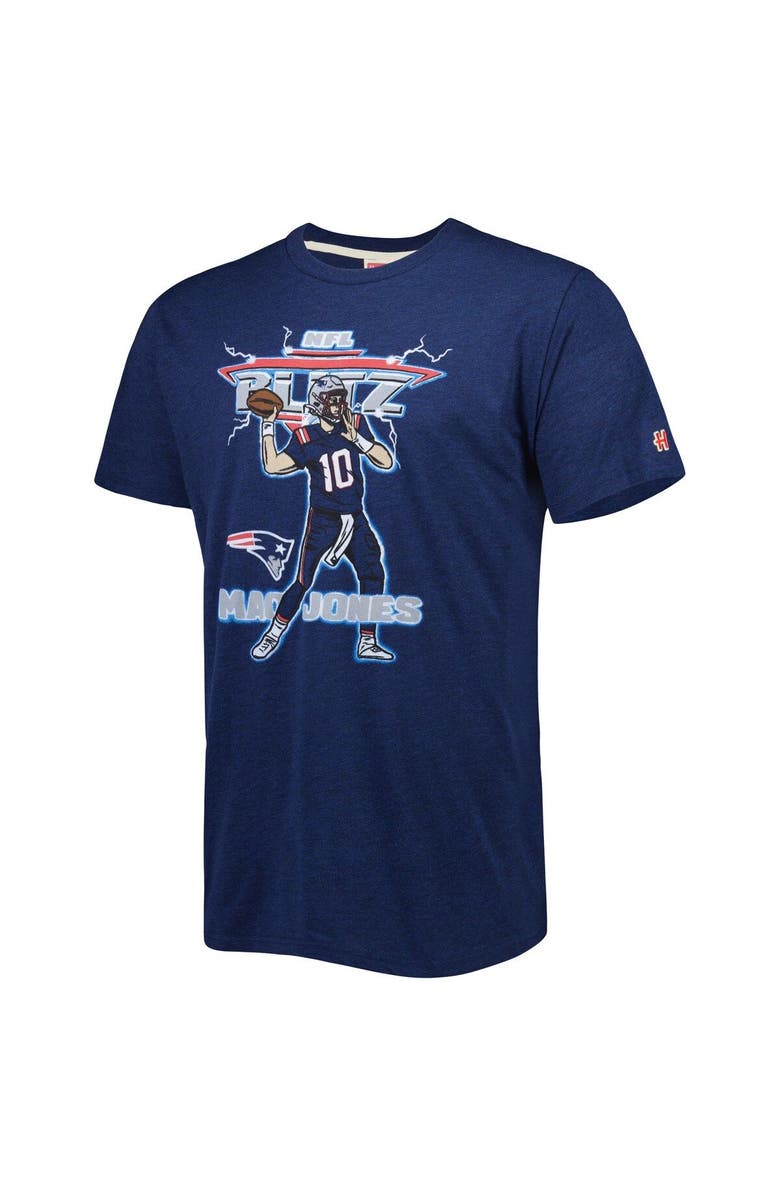 Homage Men's Homage Mac Jones Heathered Navy New England Patriots NFL Blitz Player Tri-Blend T-Shirt, Alternate, color, 
