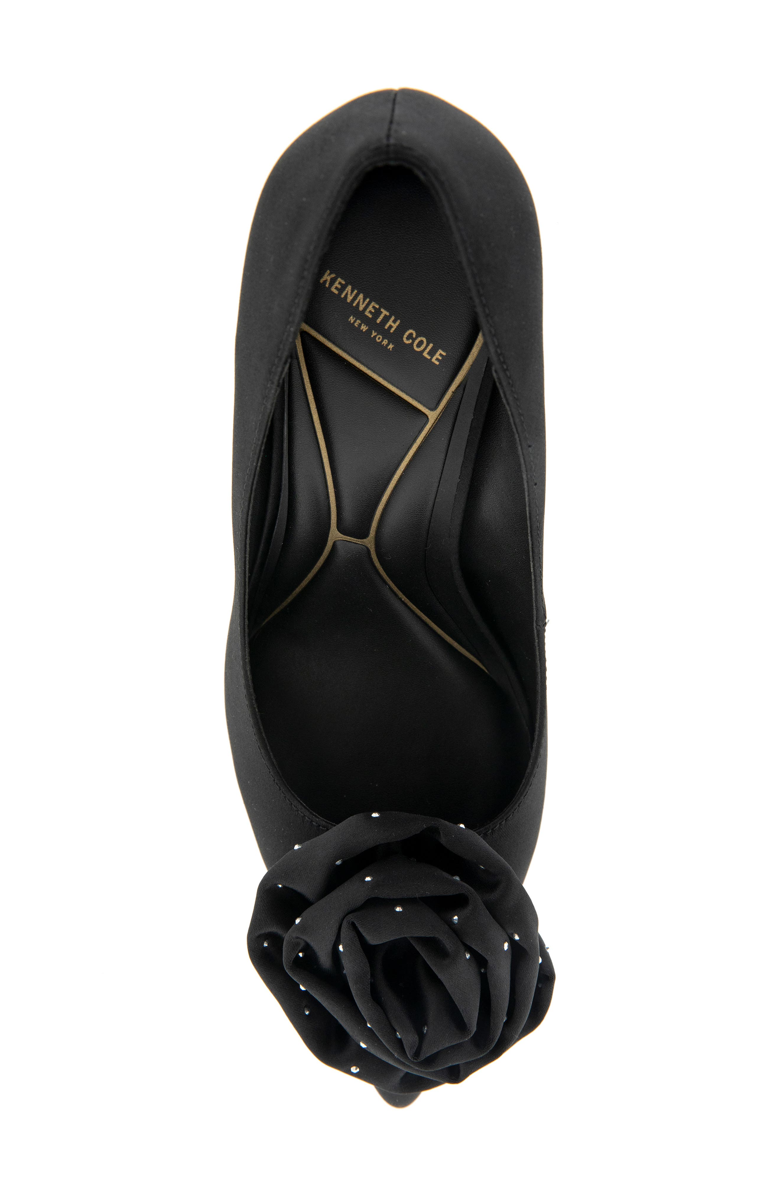 Kenneth Cole Romi Rosette Pointed Toe Pump, Alternate, color, Black Satin