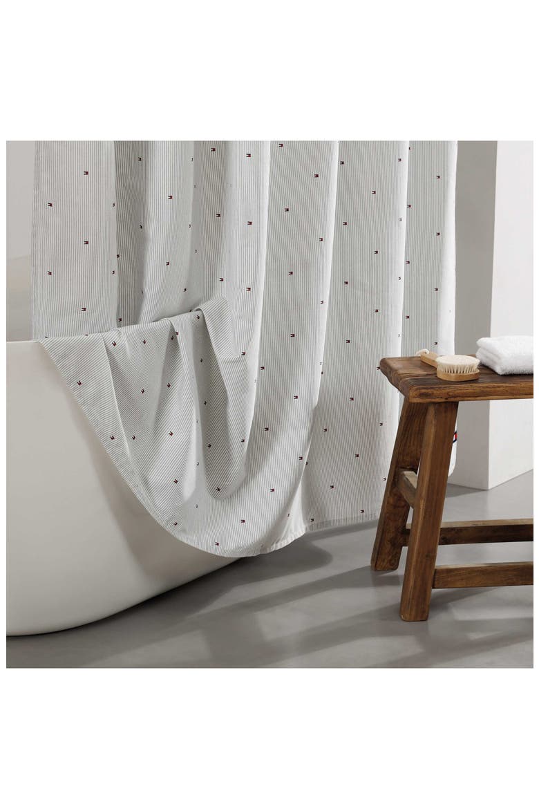 Ithaca Flag Stripe Shower Curtain, Alternate, color, PEWTER GREY