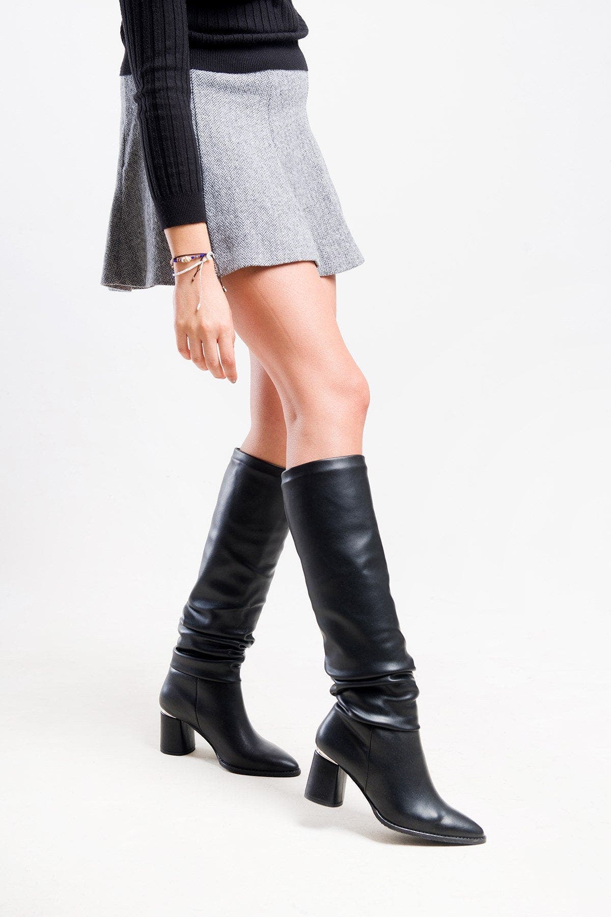 Vianella Block Heel Knee High Boot, Alternate, color, Black Faux Leather