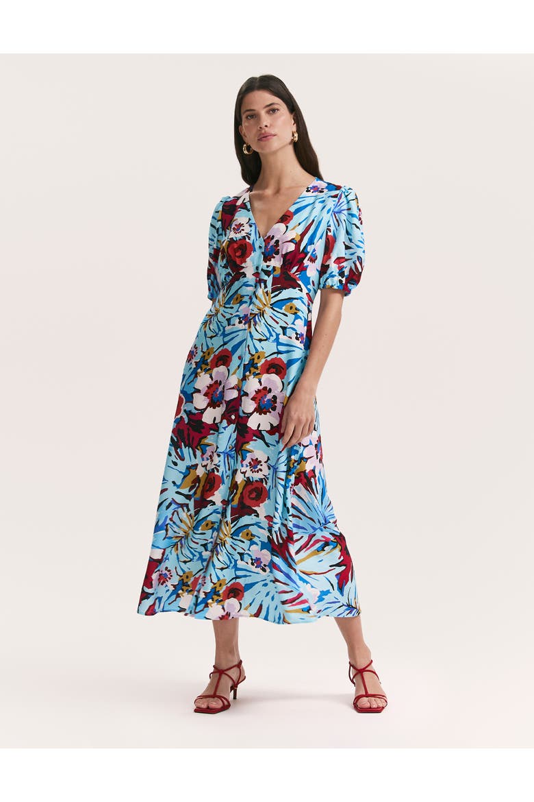 Sarah Floral Button Down Midi Dress, Main, color, Aqua Floral