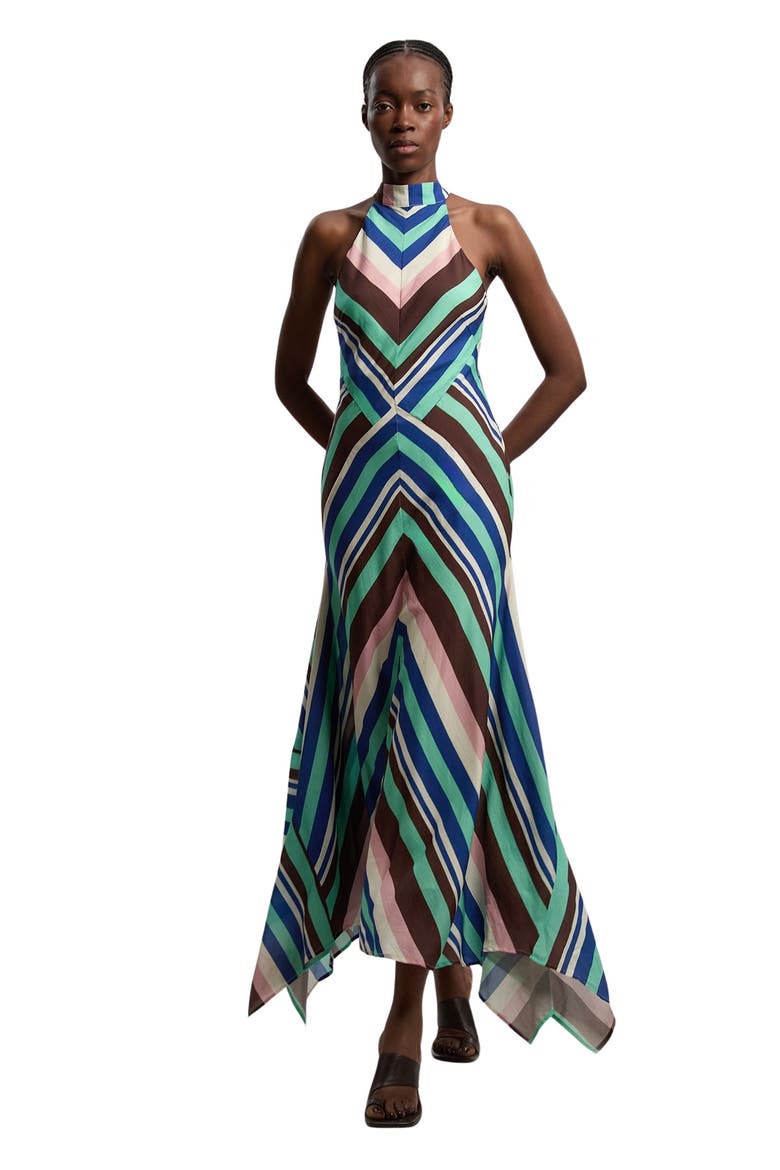 Halter Neck Fit & Flare Maxi Dress, Main, color, Stripe