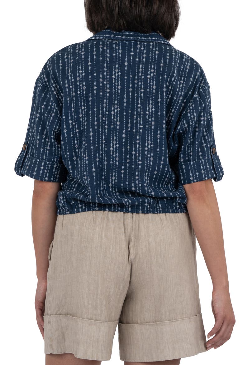Rebel Printed Knot Front Linen Blend Top, Alternate, color, INCA NAVY IVORY