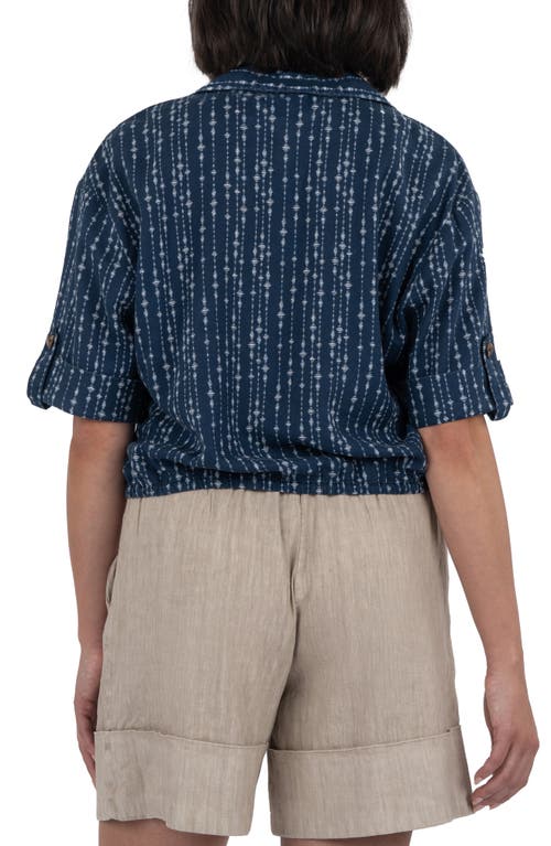 Kut From The Kloth Rebel Printed Knot Front Linen Blend Top In Green