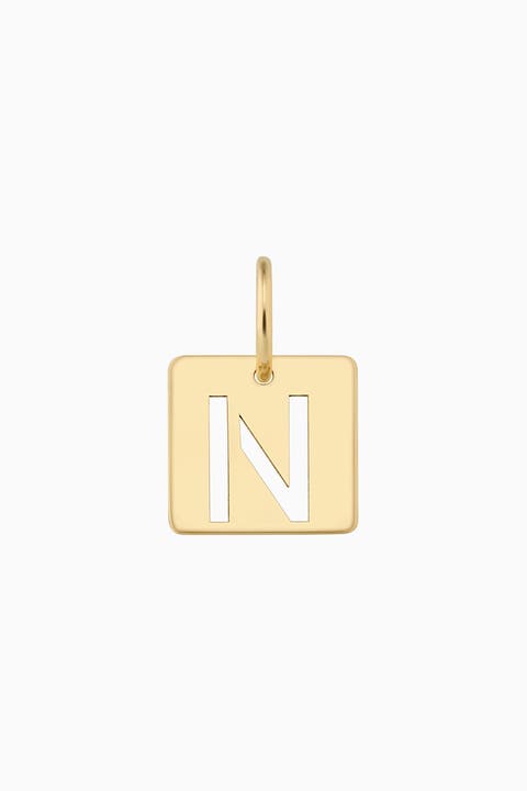 14K Yellow Gold Initial Tile Pendant Charm