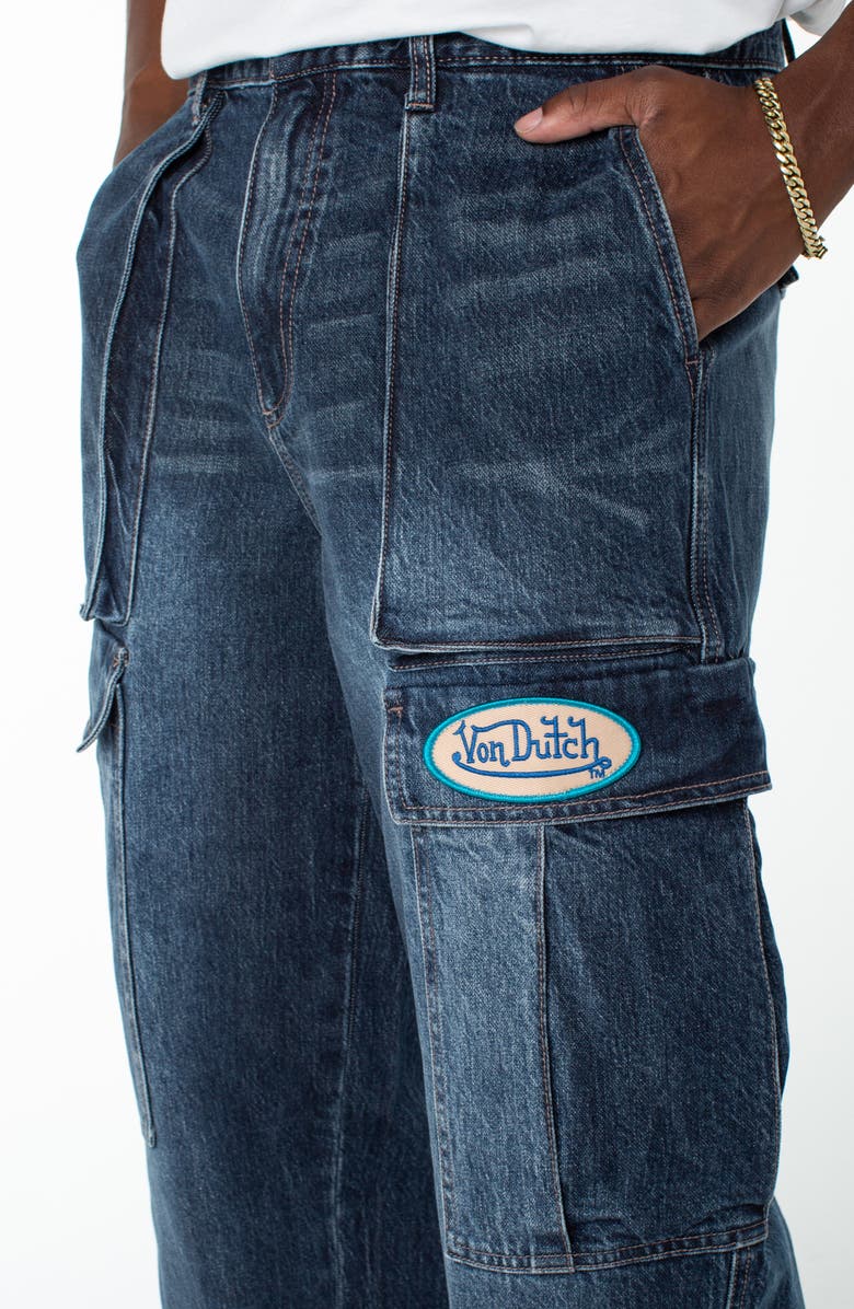 Von Dutch Outlaws Baggy Cargo Pocket Jeans, Alternate, color, Middle Moon