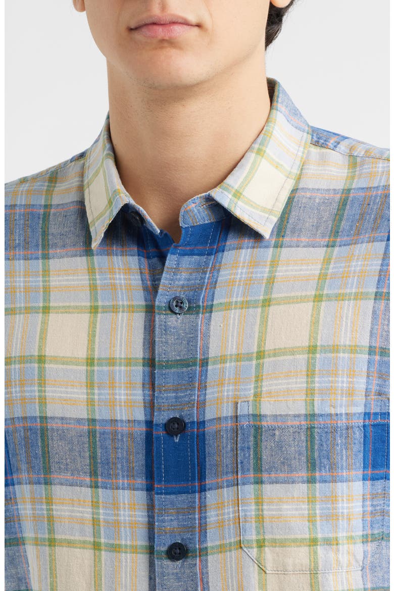 Dawson Plaid Short Sleeve Linen Blend Button-Up Shirt, Alternate, color, BLUE MULTI PLAID