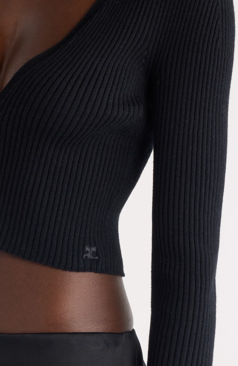 Courrèges Solar Light Crop Cotton & Merino Wool Rib Cardigan, Alternate, color, 