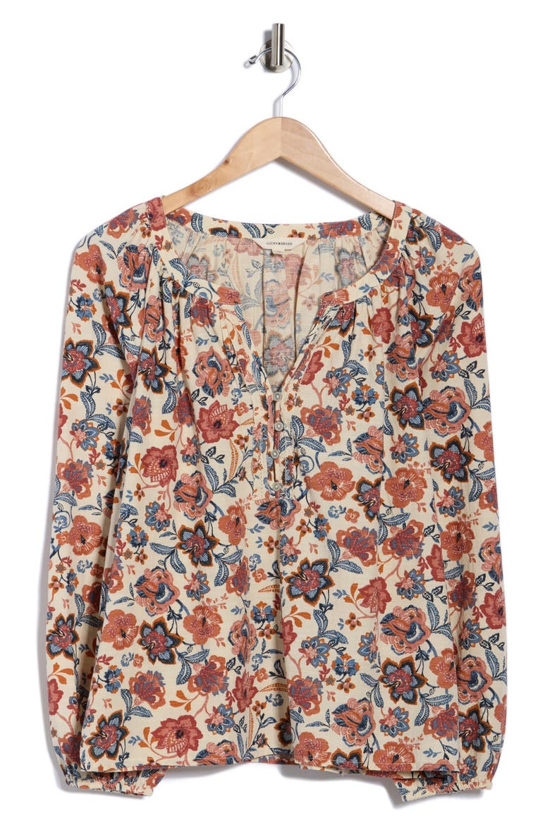Floral Henley, Alternate, color, MULTI FLORAL WARM