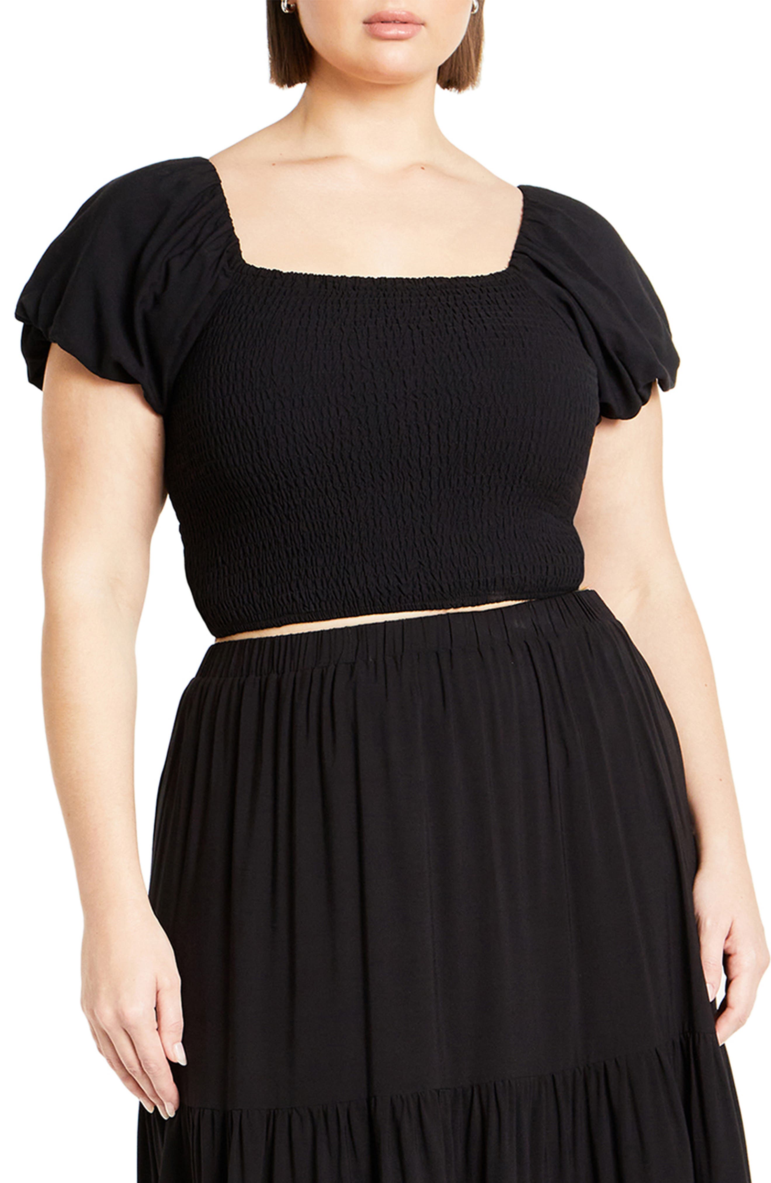 City Chic Dylan Smocked Puff Sleeve Crop Top