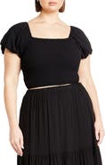 City Chic Dylan Smocked Puff Sleeve Crop Top