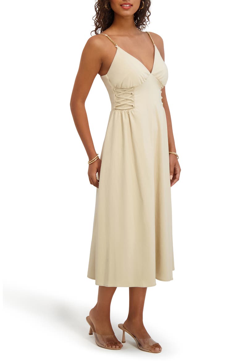 Corset Fit & Flare Midi Dress, Alternate, color, BONE