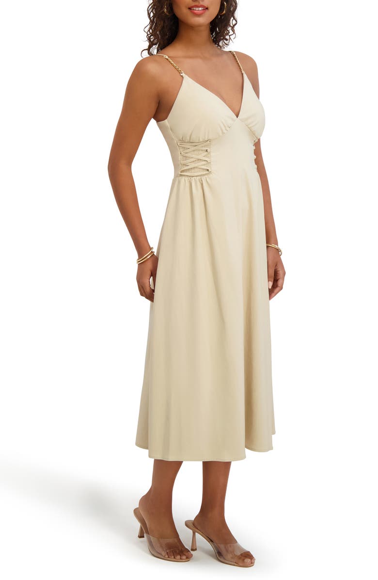 Siena Corset Fit & Flare Midi Dress, Alternate, color, Bone