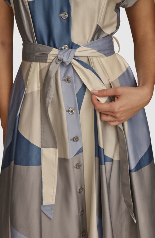 DONNA KARAN DONNA KARAN NEW YORK GEO COLORBLOCK BELTED MIDI SHIRTDRESS 