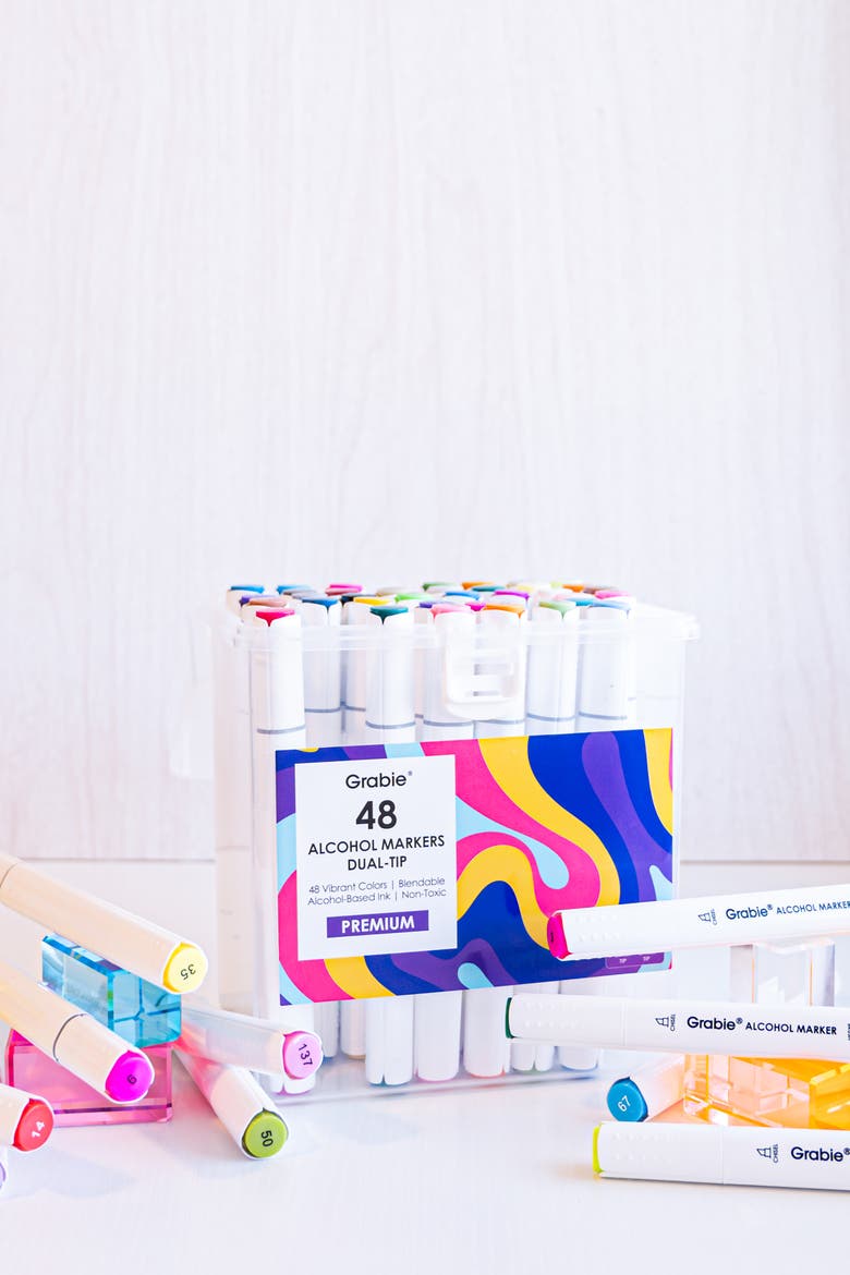 48-Piece Dual Tip Alcohol Markers Set, Alternate, color, Multicolor