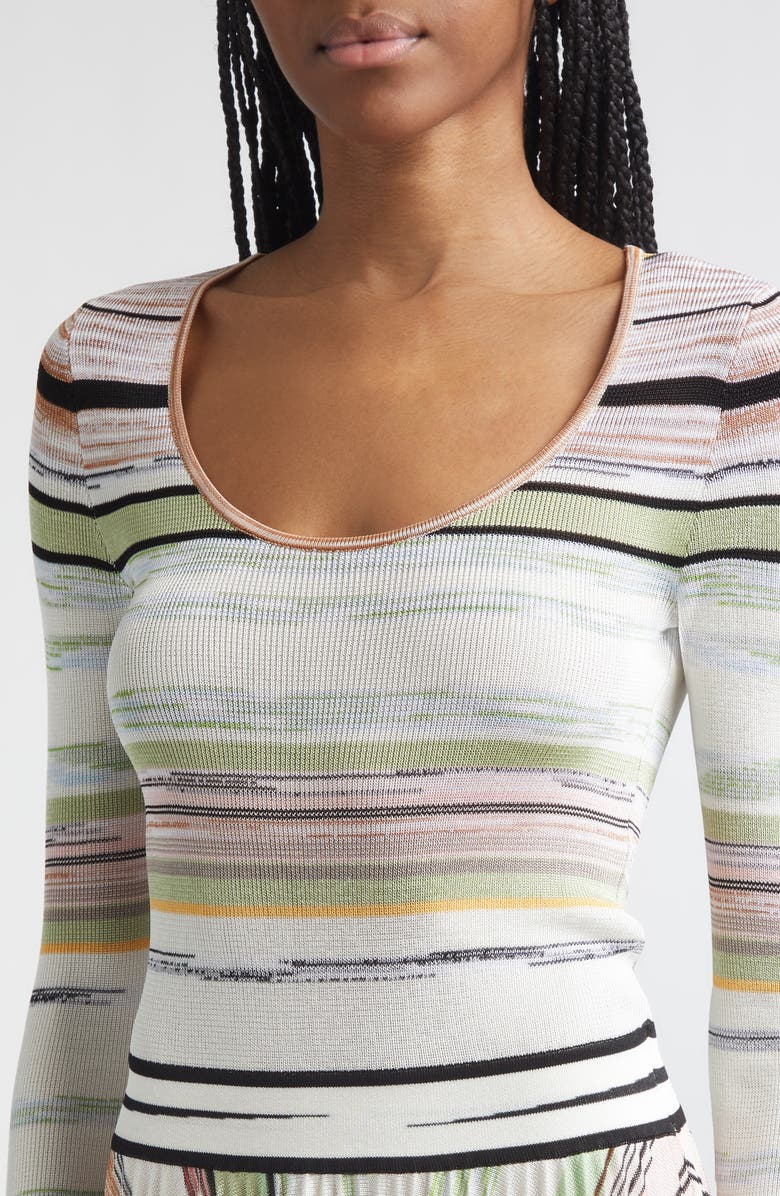 Missoni Flame Space Dye Stripe Pleated Long Sleeve Knit Dress, Alternate, color, Green Brown Tones