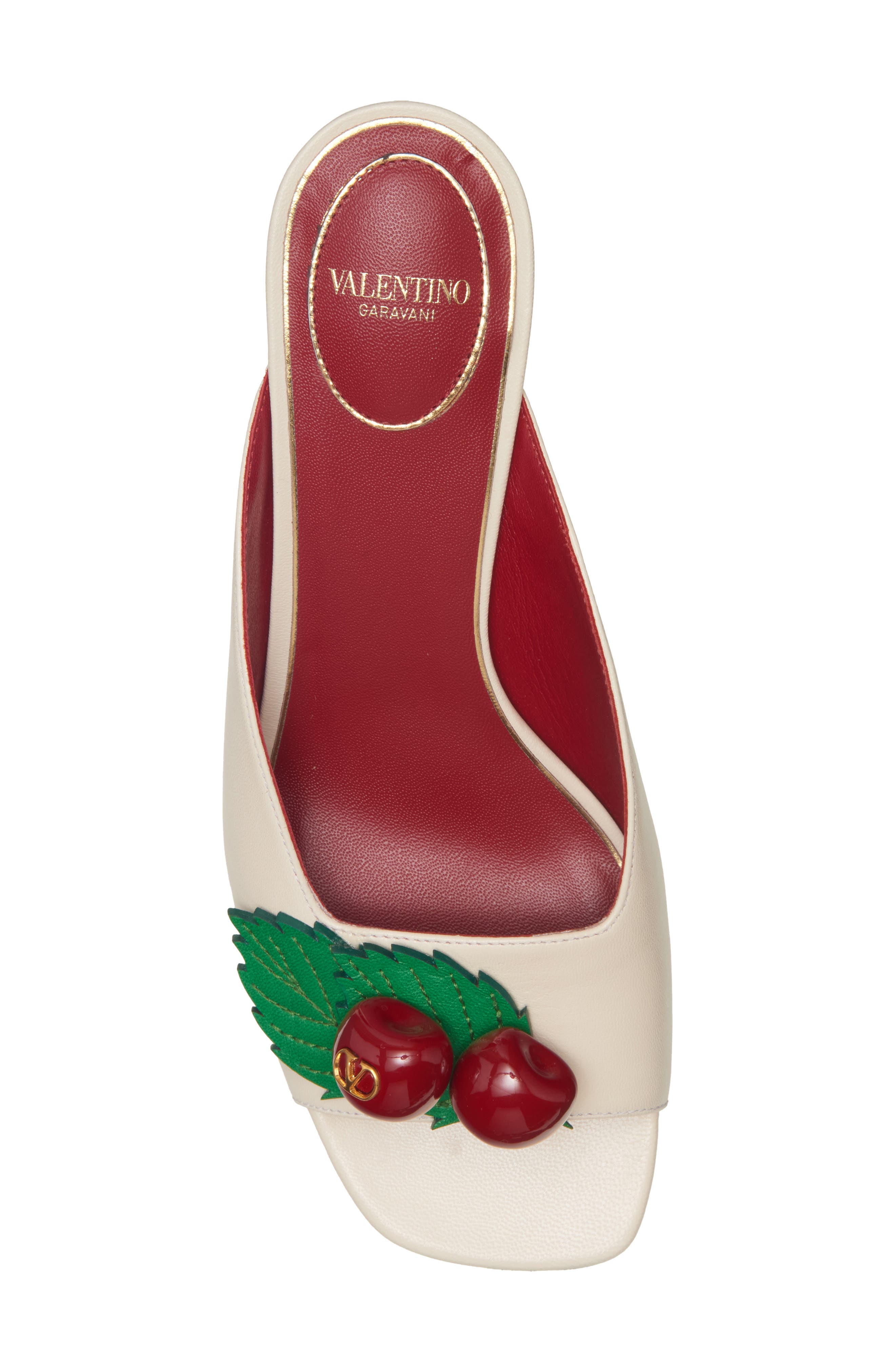 Valentino Garavani Cherryfic Kitten Heel Sandal, Alternate, color, Butter White/ Peppermint