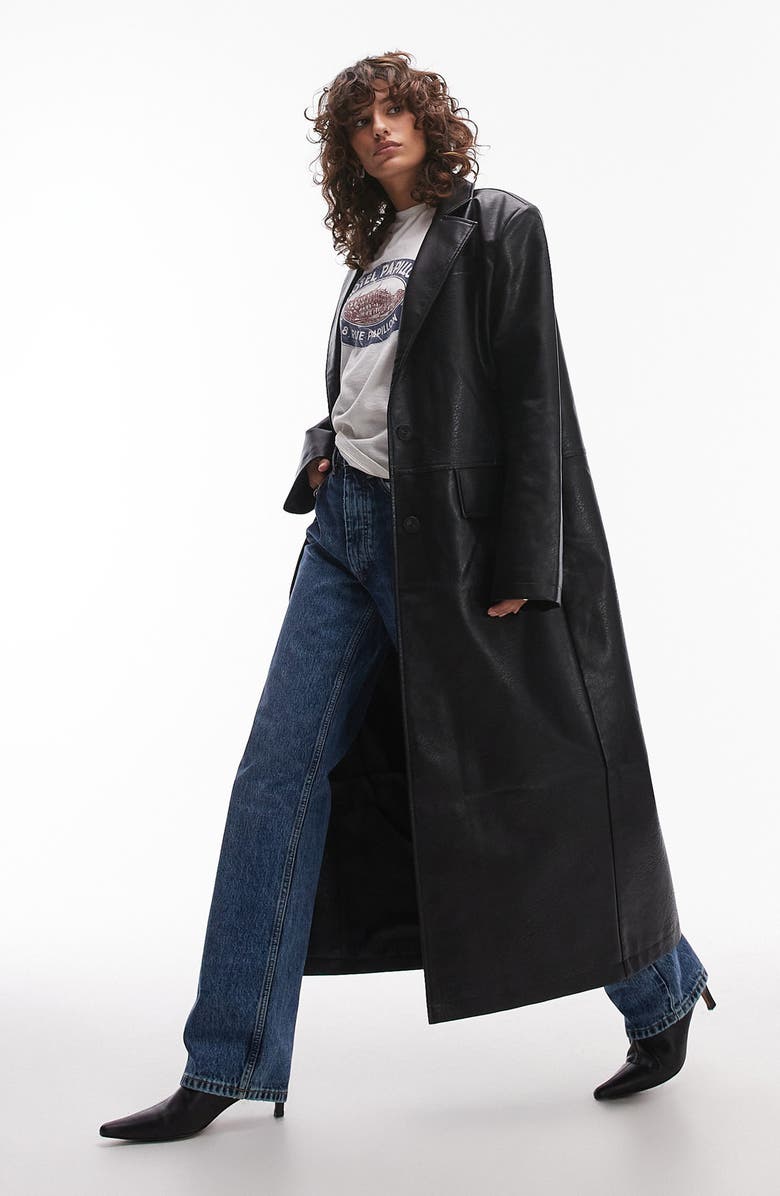 Topshop Faux Leather Coat, Main, color, 