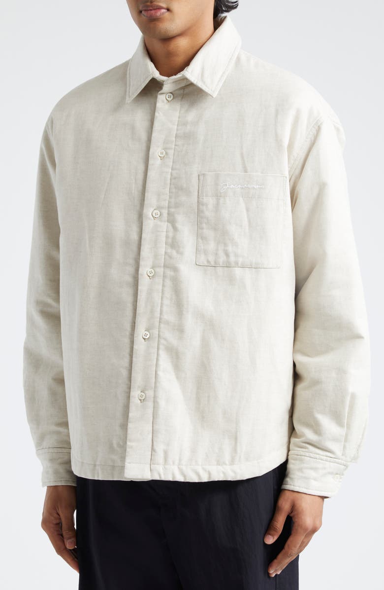 Jacquemus La Chemise Boulanger Padded Cotton & Linen Overshirt, Alternate, color, Light Beige