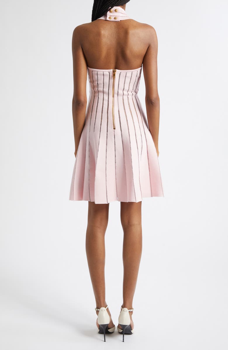 Balmain Crossover Neck Halter Open Stitch Sweater Dress, Alternate, color, 4Hq Pink