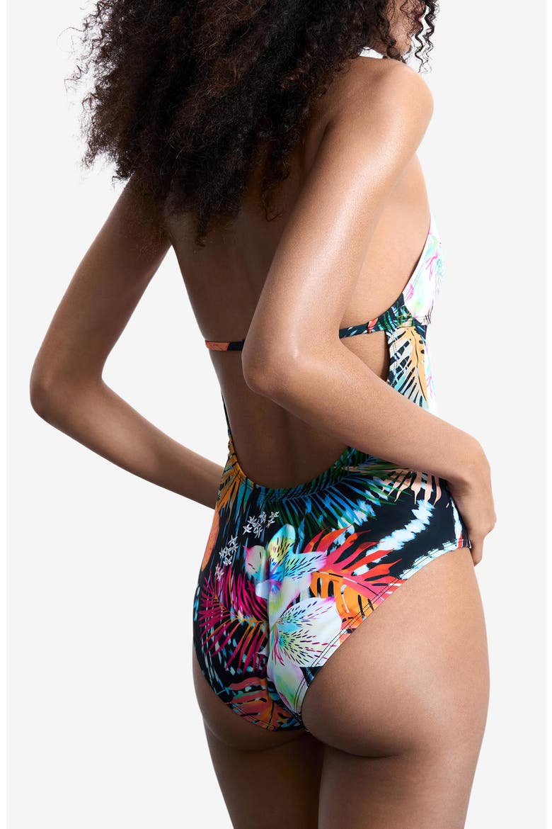 Floral Halter One-Piece Swimsuit, Alternate, color, BLACK