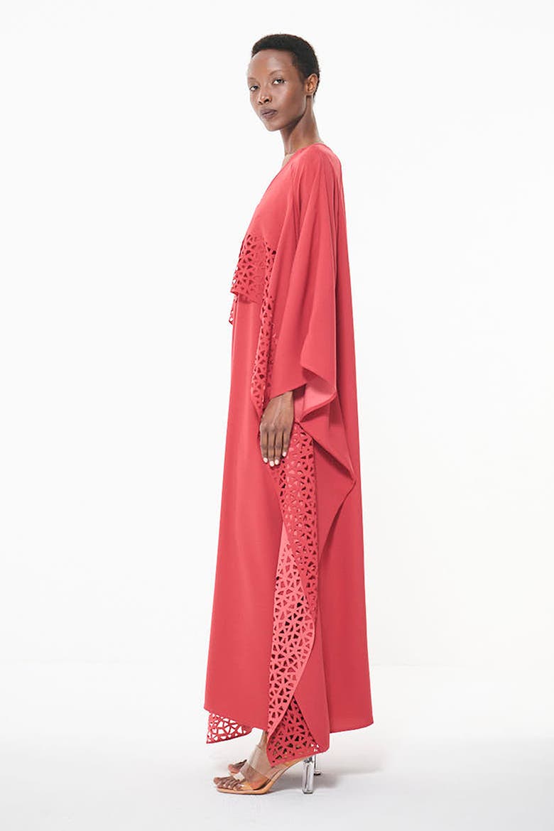 Laser Cut Cape Kaftan, Alternate, color, Coral