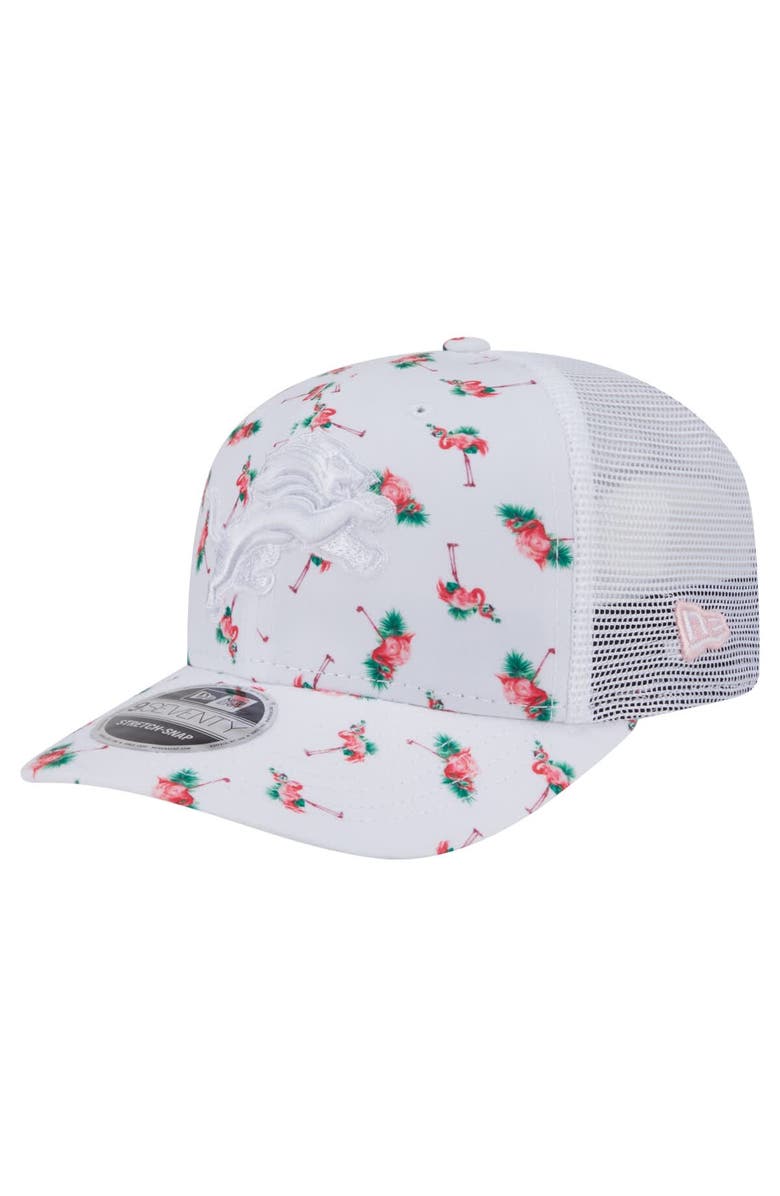 New Era Men's New Era White Detroit Lions Adventure Flamingo Pattern 9SEVENTY Stretch-Snap Hat, Main, color, 