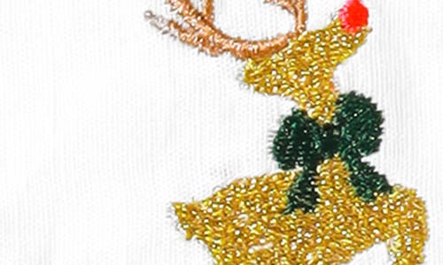 Tiramisu Set Of 4 Embroidered Prancing Reindeer Linen Cocktail Napkins In Multi